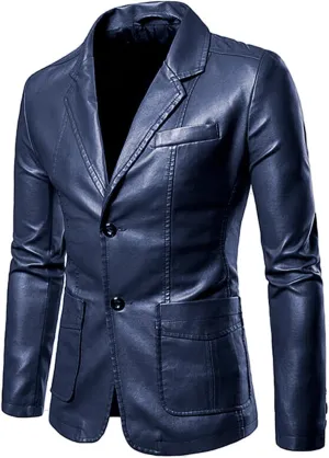 Men Blazer Moto Jacket Faux Leather Motorcycle Biker Jacket Coat Classic Buttoned Collar Keep Warm Winter Windbreaker