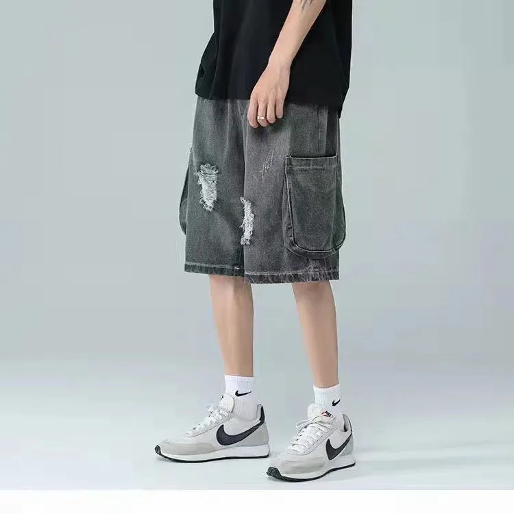 Men Denim Shorts Ripped Denim Shorts Men's Summer Loose
