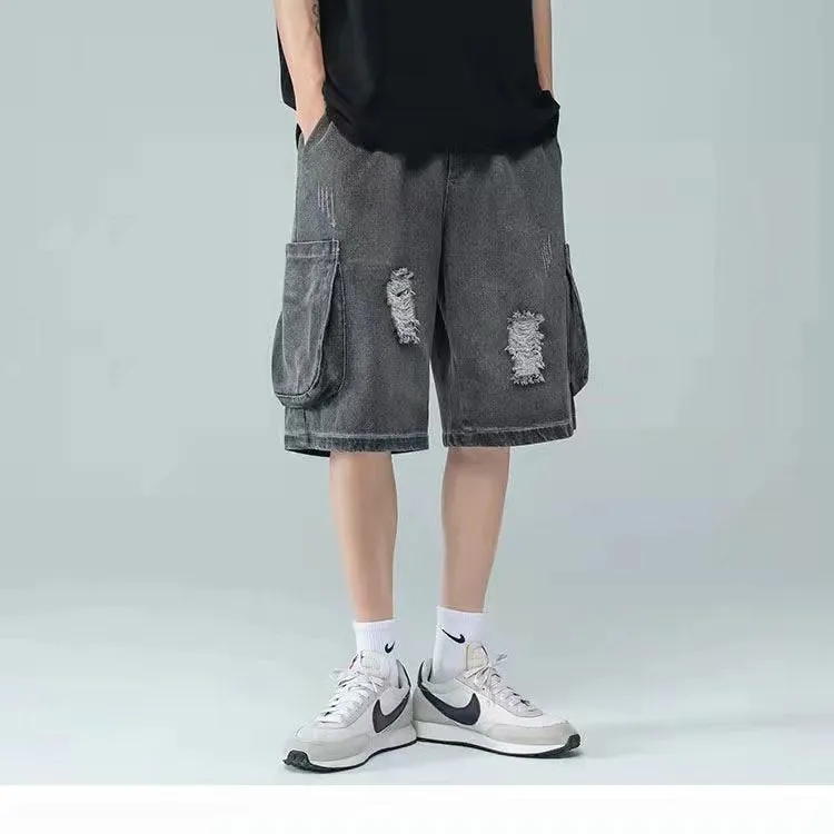Men Denim Shorts Ripped Denim Shorts Men's Summer Loose