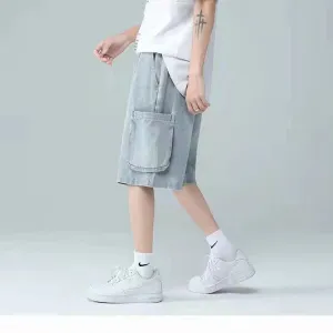 Men Denim Shorts Ripped Denim Shorts Men's Summer Loose