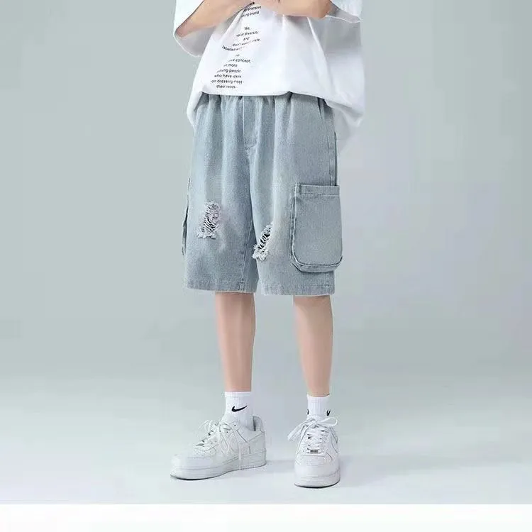 Men Denim Shorts Ripped Denim Shorts Men's Summer Loose