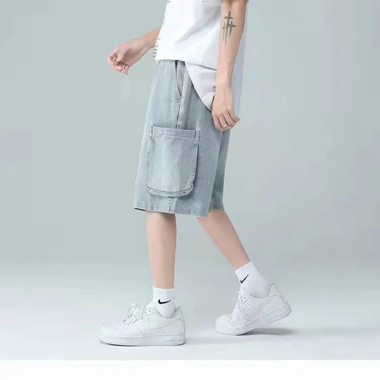 Men Denim Shorts Ripped Denim Shorts Men's Summer Loose