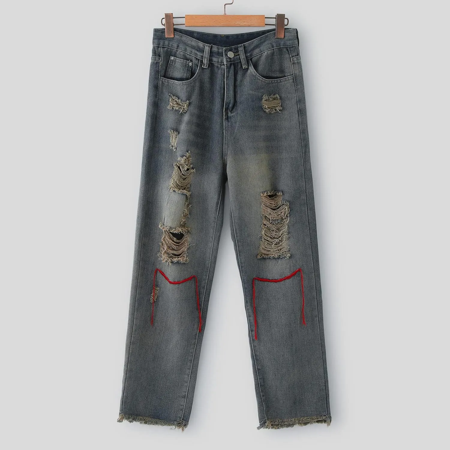 Men Fashion Loose Plus Size Jeans Street Wide Leg Trousers Pants Relaxed Fit Stretch