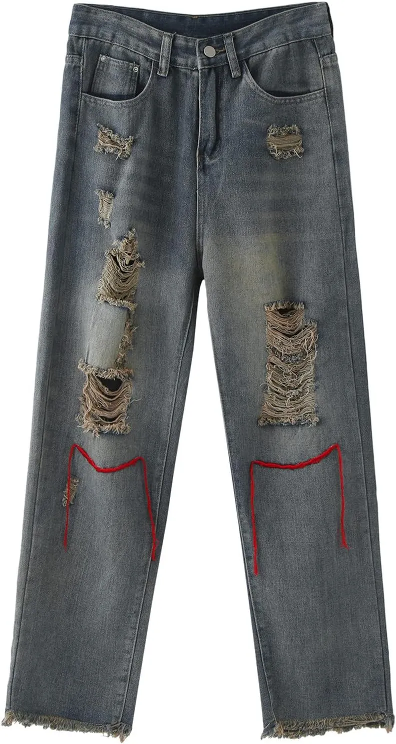 Men Fashion Loose Plus Size Jeans Street Wide Leg Trousers Pants Relaxed Fit Stretch
