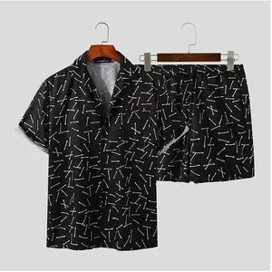 Men Hawaiian Sets Printing Summer Short Sleeve Button Shirt Beach Shorts Streetwear Casual Mens Suit 2 Pieces INCERUN XL S2470731