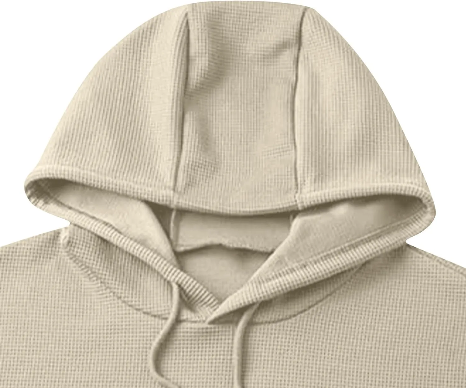 Men Hoodies Waffle Knit Solid Color Fashion Sweatshirts Long Sleeve Comfy Lightweight Hooded Sweatshirt