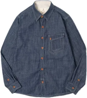 Men Jean Washed Solid Work Shirt Selvedge Jean Shirt Long Sleeve Shirt Jacket Vintage Tops