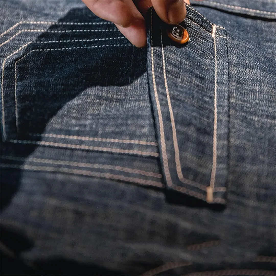Men Jean Washed Solid Work Shirt Selvedge Jean Shirt Long Sleeve Shirt Jacket Vintage Tops