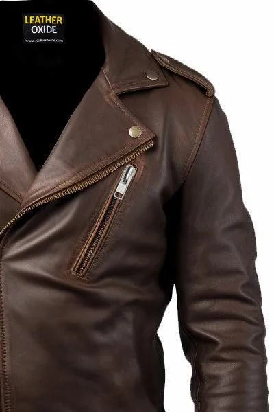 Men Slimfit Rider Brown Leather Jacket