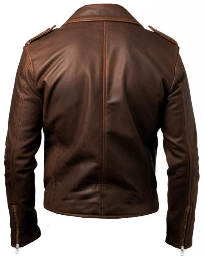 Men Slimfit Rider Brown Leather Jacket