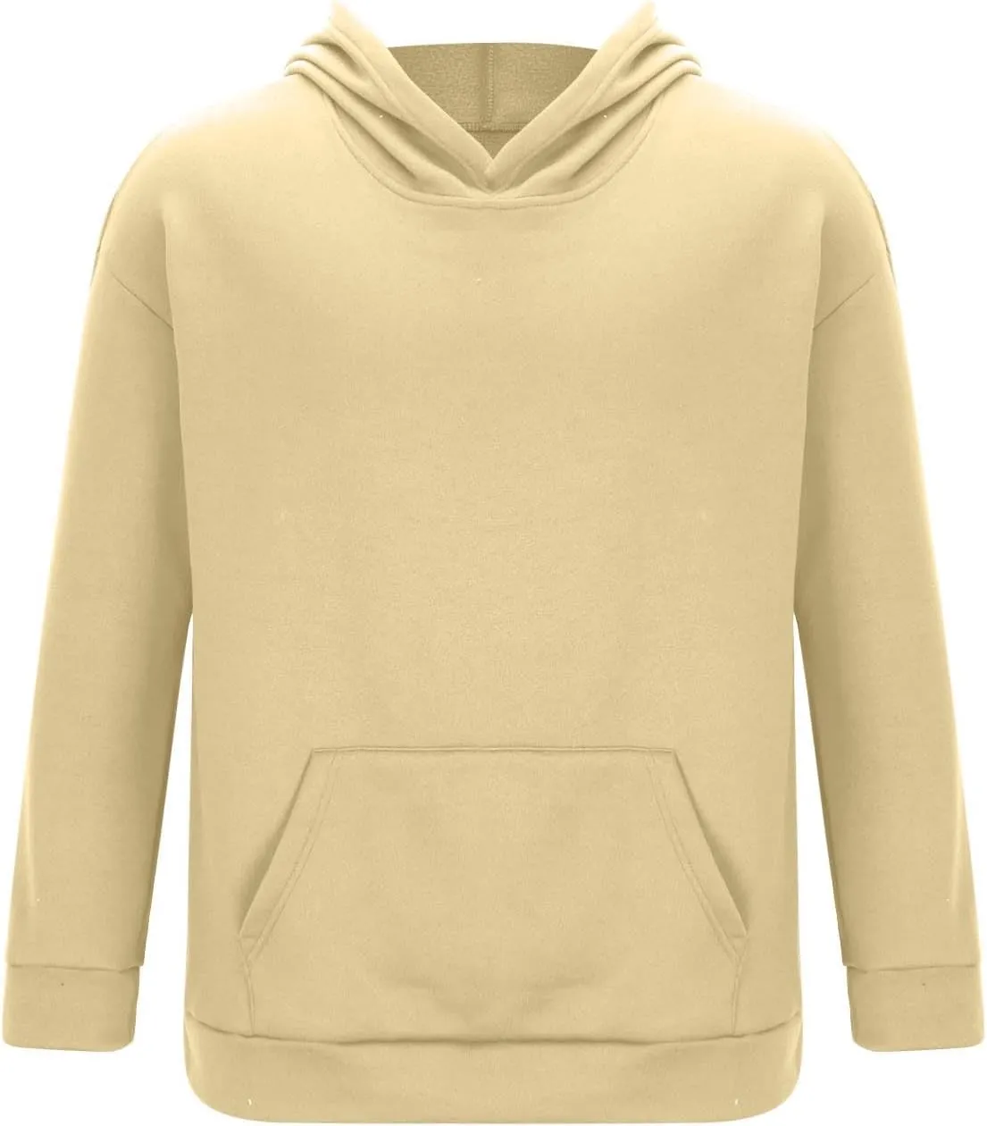 Men Solid Basic Hoodie Fleece Lined Pullover Drop Sleeve Hoodie Lightweight Long Sleeve Sweatshirt with Kangaroo Pocket