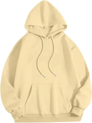 Men Solid Basic Hoodie Fleece Lined Pullover Drop Sleeve Hoodie Lightweight Long Sleeve Sweatshirt with Kangaroo Pocket