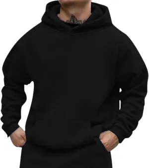Men Solid Basic Hoodie Fleece Lined Pullover Drop Sleeve Hoodie Lightweight Long Sleeve Sweatshirt with Kangaroo Pocket