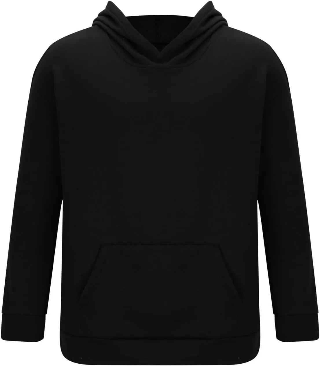Men Solid Basic Hoodie Fleece Lined Pullover Drop Sleeve Hoodie Lightweight Long Sleeve Sweatshirt with Kangaroo Pocket
