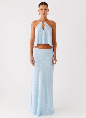 Mena Chiffon Spot Maxi Skirt - Blue Structured silhouette