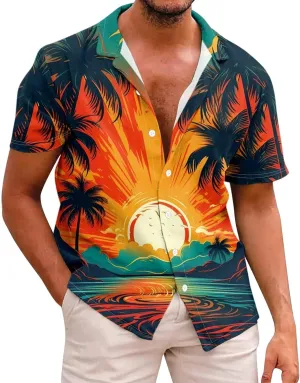 Mens 2024 Hawaiian Tropical Shirts Short Sleeve Casual Button Down Floral Summer Beach Shirts Holiday Floral Shirts