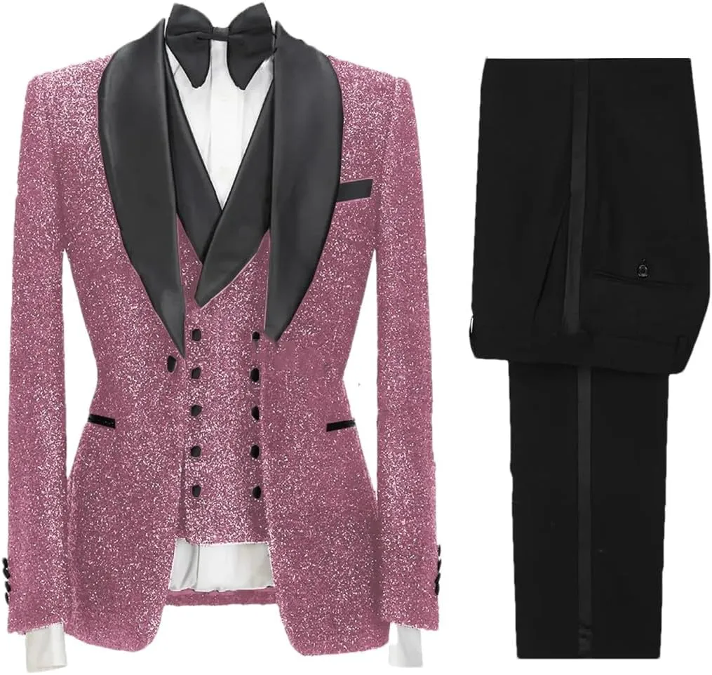 Men's 3 Piece Slim Fit Suit Set Wedding Groom Tuxedos Slim Fit Prom Party Blazer Jacket Vest Pants