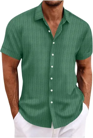 Mens Button Down Shirts Short Sleeve Linen Cotton T Shirts Business Casual Work Tshirt Summer Dress Shirts Outfits Clothes