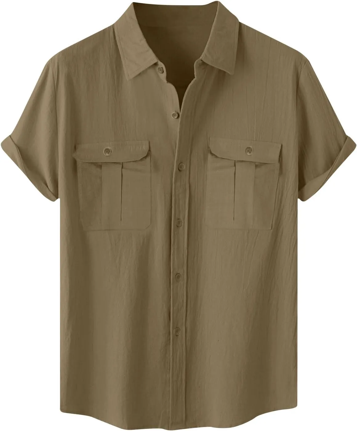 Mens Cargo Shirts Short Sleeve Cotton Linen Tactical T Shirts Multic Pockets Big & Tall Men Summer Hiking Tshirts