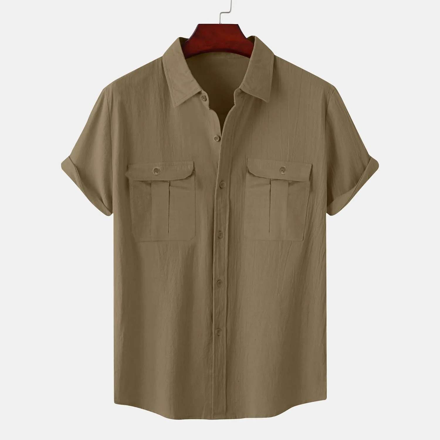 Mens Cargo Shirts Short Sleeve Cotton Linen Tactical T Shirts Multic Pockets Big & Tall Men Summer Hiking Tshirts
