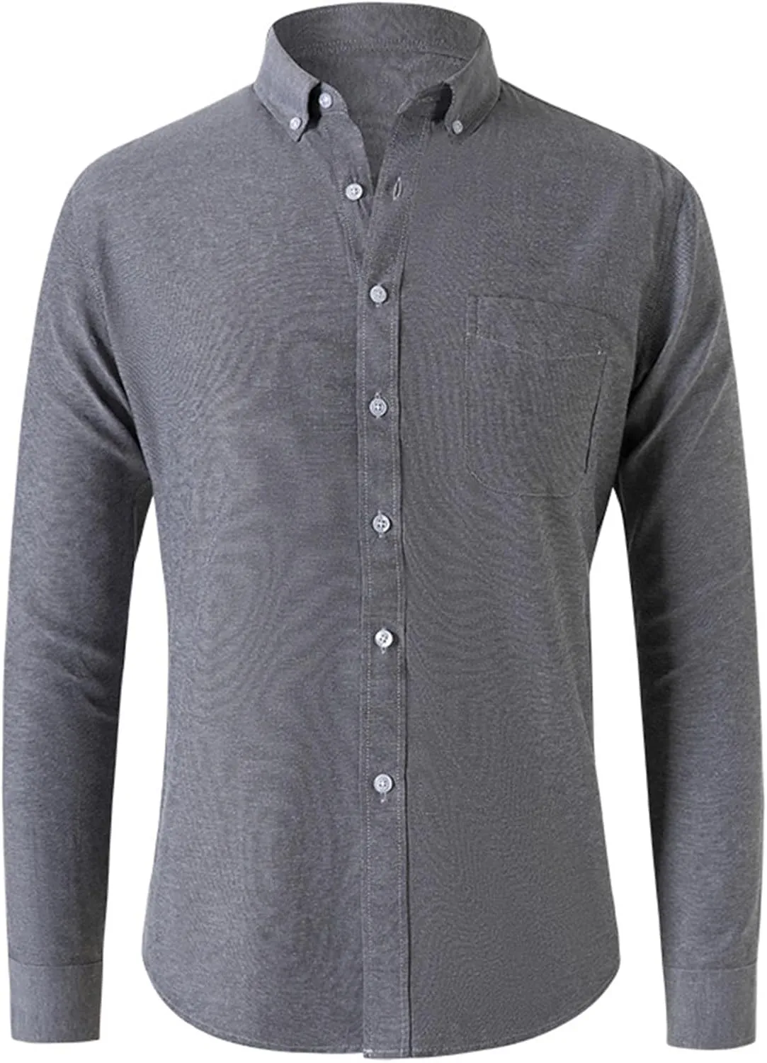 Mens Casual Button Down Cardigan Shirt Solid Color Oxford Fabric Long Sleeve Shirts Slim Fit Lapel Top with Pocket