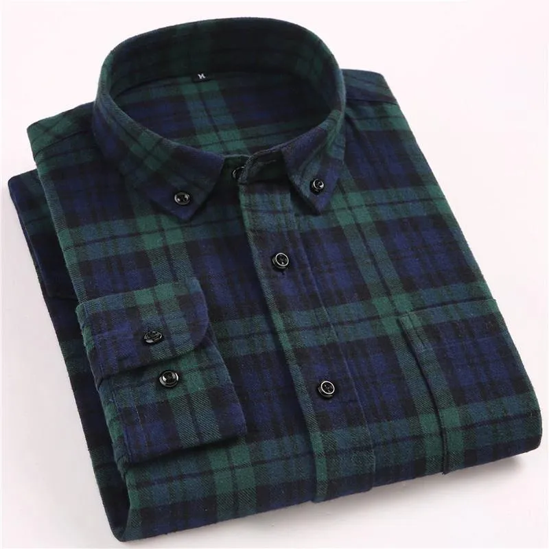 Men's Casual Flannel Plaid Long Sleeved Shirt