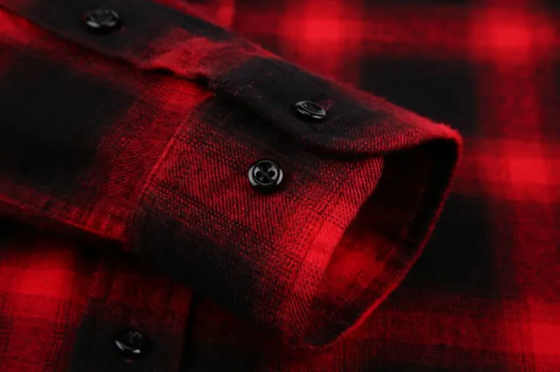 Men's Casual Flannel Plaid Long Sleeved Shirt