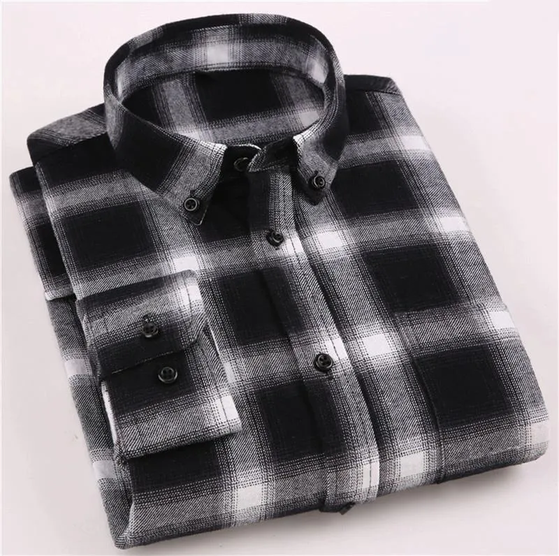 Men's Casual Flannel Plaid Long Sleeved Shirt