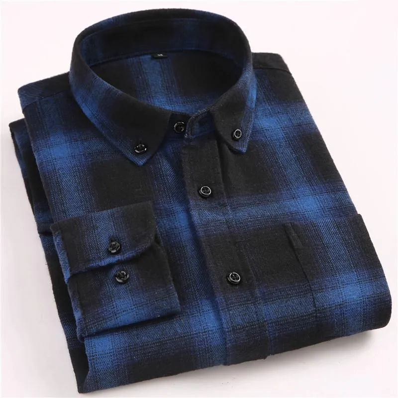 Men's Casual Flannel Plaid Long Sleeved Shirt