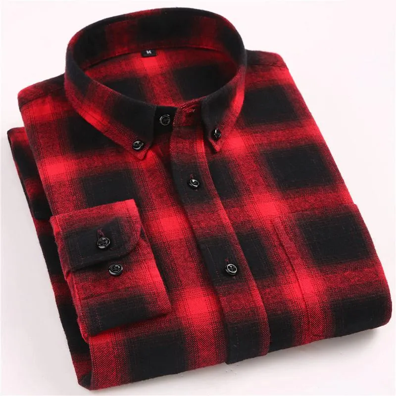 Men's Casual Flannel Plaid Long Sleeved Shirt