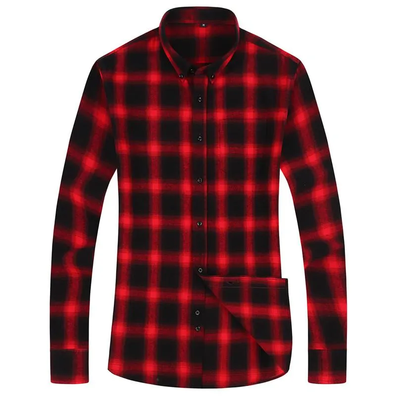 Men's Casual Flannel Plaid Long Sleeved Shirt