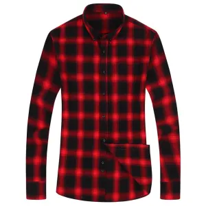 Men's Casual Flannel Plaid Long Sleeved Shirt