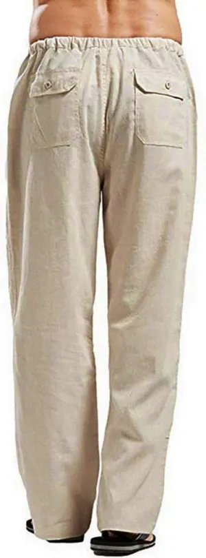 Mens Casual Linen Pants Extra Tall Summer Elastic Waist Straight Leg Loose Fit Beach Trousers Big and Tall Slacks