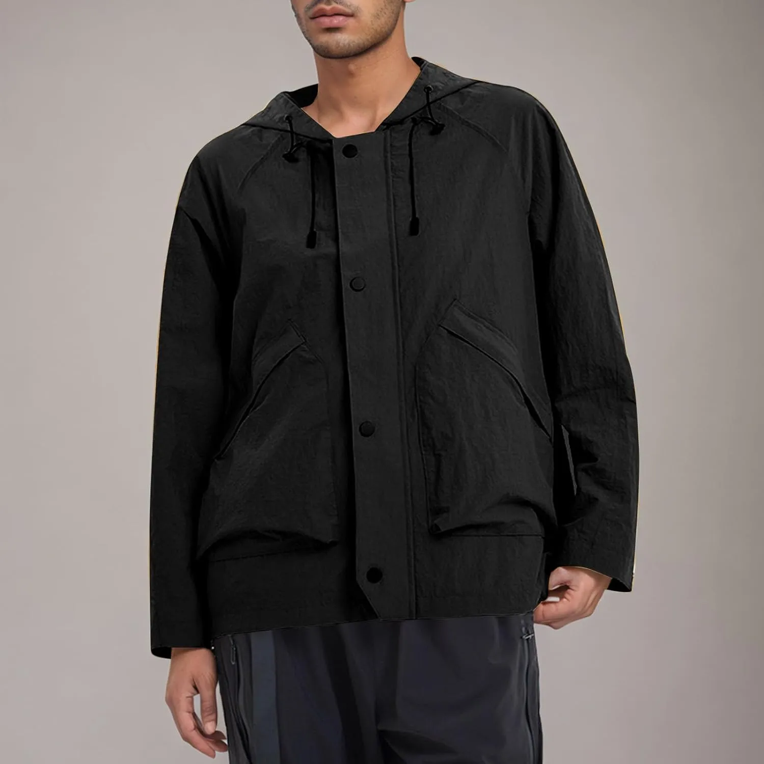 Mens Casual Rain Jackets Fall Lightweight Waterproof Windbreaker Long Sleeve Outdoor Hooded Raincoat With Pockets