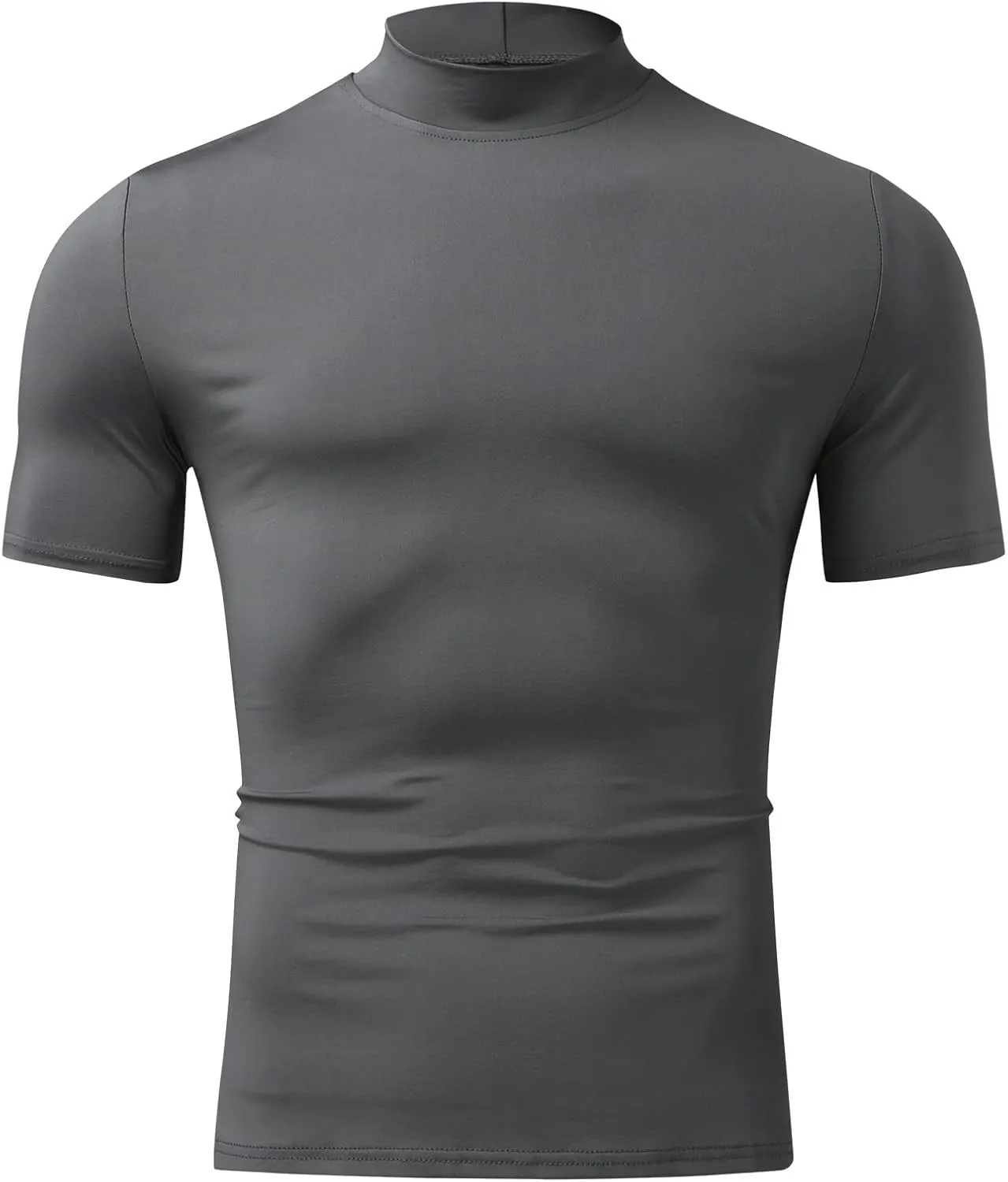 Men's Compression Shirts Mock Neck Sweater Fashion Short Sleeve Turtleneck T Shirt Slim Fit Pullover Thermal Shirts
