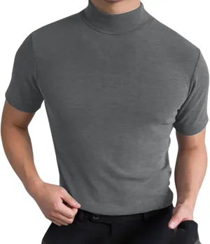 Men's Compression Shirts Mock Neck Sweater Fashion Short Sleeve Turtleneck T Shirt Slim Fit Pullover Thermal Shirts