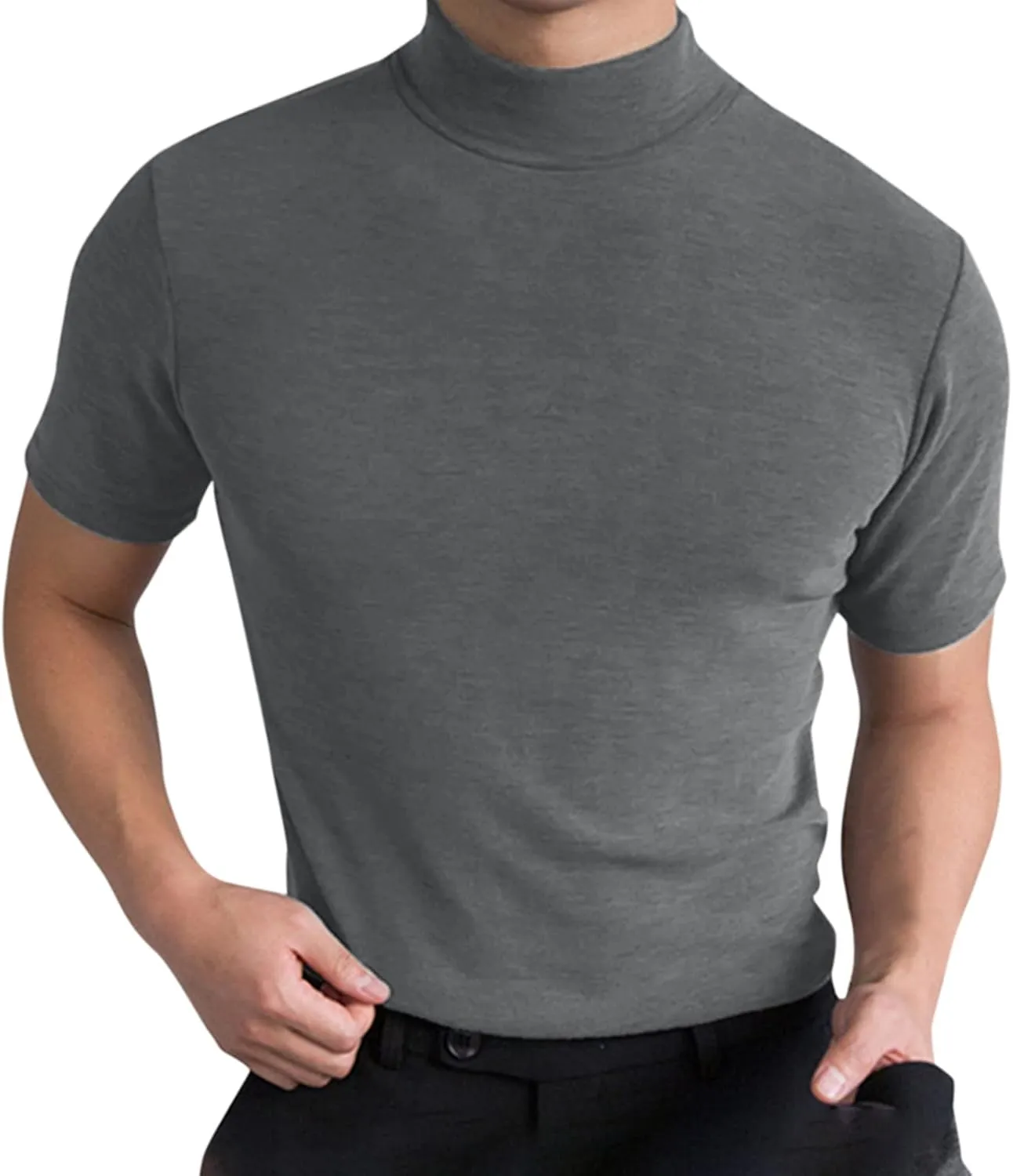 Men's Compression Shirts Mock Neck Sweater Fashion Short Sleeve Turtleneck T Shirt Slim Fit Pullover Thermal Shirts