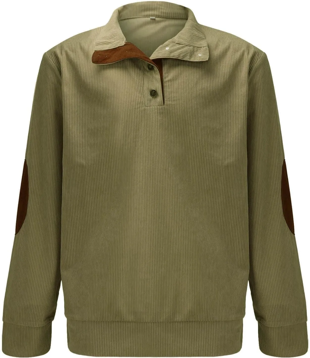 Men's Corduroy Long Sleeve Button Collar Sweatshirts Big and Tall Casual Pullover Lightweight Outdoor Tactical Tops