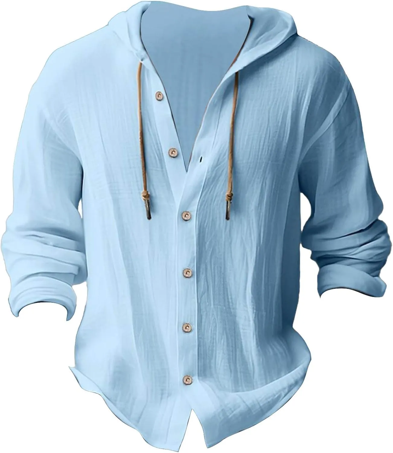 Mens Cotton Linen Hooded Shirts Casual Button Down Shirts Long Sleeve Roll-Up Sleeve Summer Beach Shirts Tops with Hood