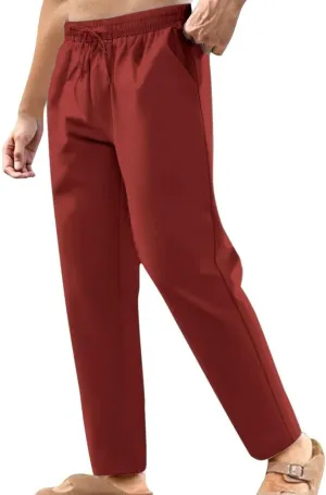 Mens Cotton Linen Pants Elastic Waist Casual Pants with Pockets Drawstring Pants Yoga Beach Summer Trousers