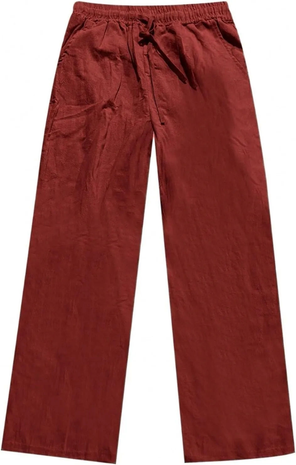 Mens Cotton Linen Pants Elastic Waist Casual Pants with Pockets Drawstring Pants Yoga Beach Summer Trousers