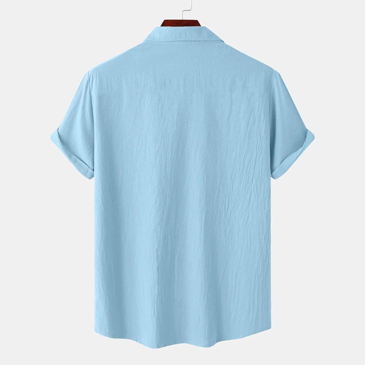Mens Cotton Linen Shirts Button Down Casual Tshirt Textured Short Sleeve Shirts Summer Beach Outdoor Tee with Pockets