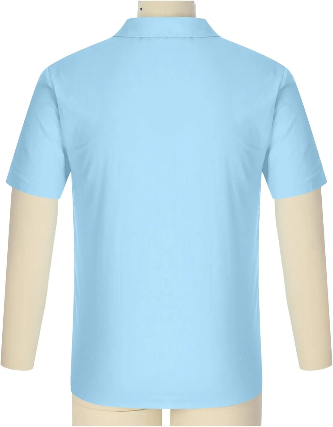 Mens Cotton Linen Shirts Button Down Casual Tshirt Textured Short Sleeve Shirts Summer Beach Outdoor Tee with Pockets