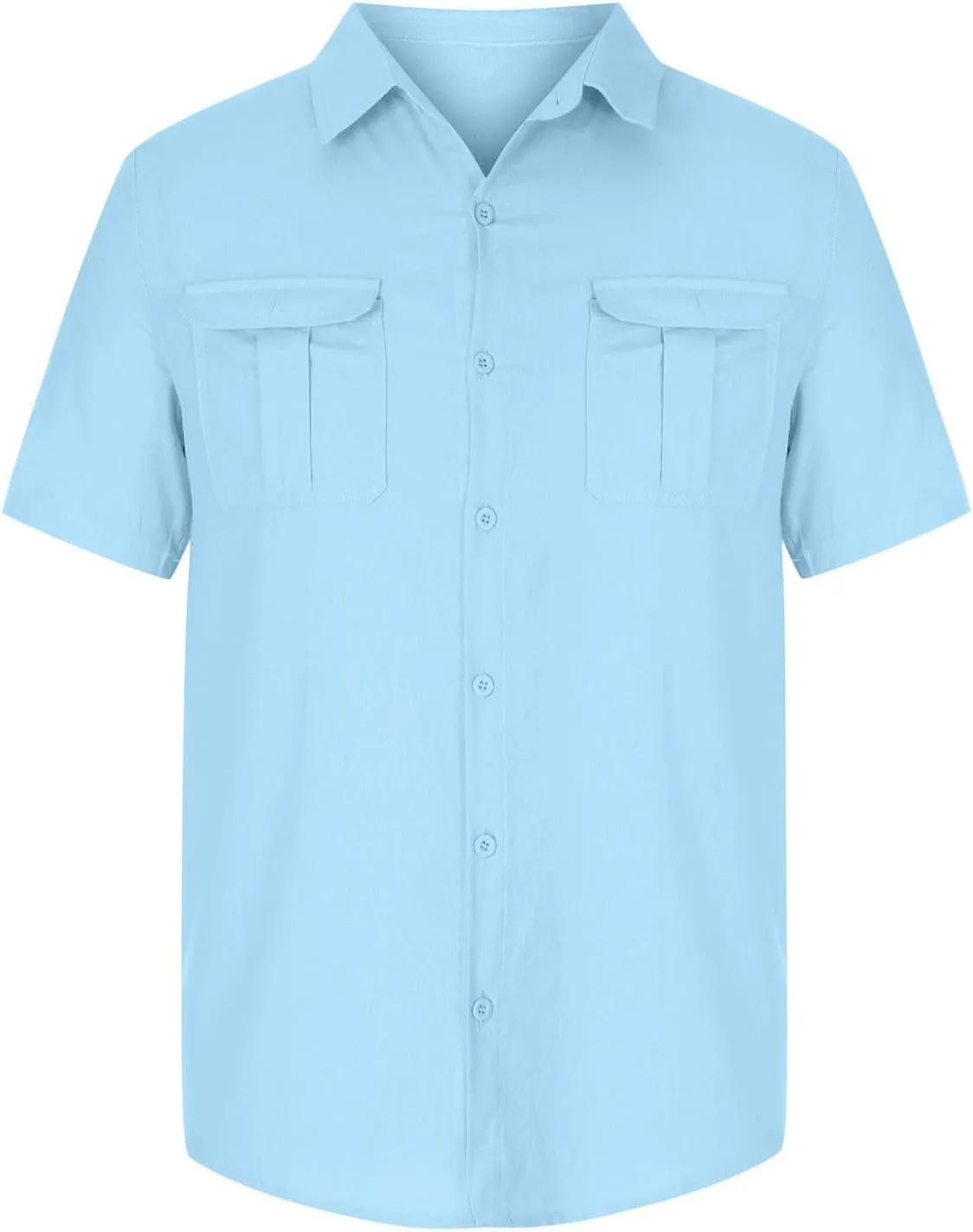 Mens Cotton Linen Shirts Button Down Casual Tshirt Textured Short Sleeve Shirts Summer Beach Outdoor Tee with Pockets