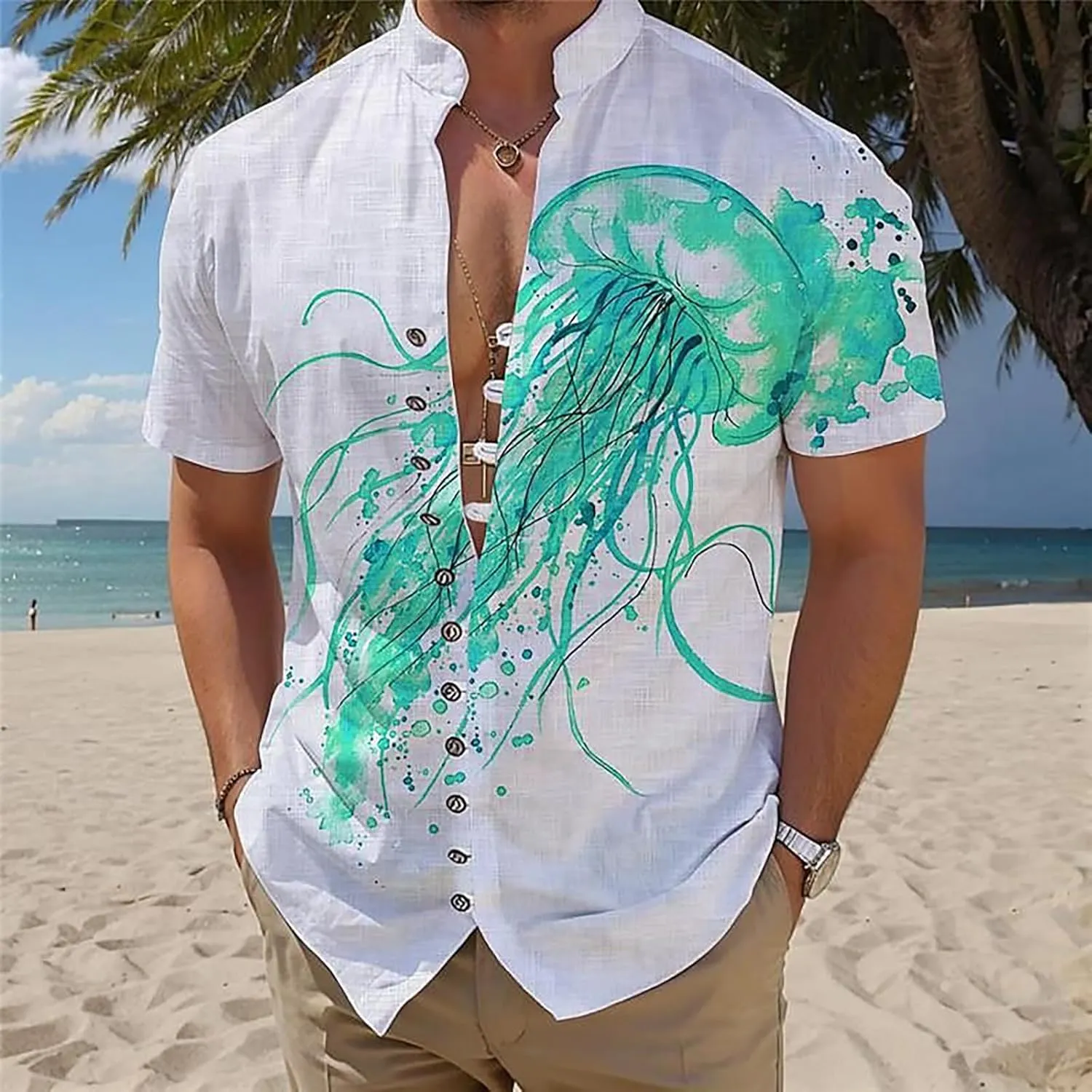 Mens Cuban Guayabera Shirts Casual Button Down Shirt Short Sleeve Summer Beach Shirts Floral Shirt Vacation Hippie Tops
