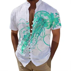 Mens Cuban Guayabera Shirts Casual Button Down Shirt Short Sleeve Summer Beach Shirts Floral Shirt Vacation Hippie Tops