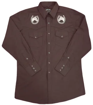 Men's Embroidered Western Shirt: White Horse Horseshoes and Horse Heads