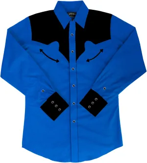 Men's Embroidered Western Shirt: White Horse Retro Royal and Black