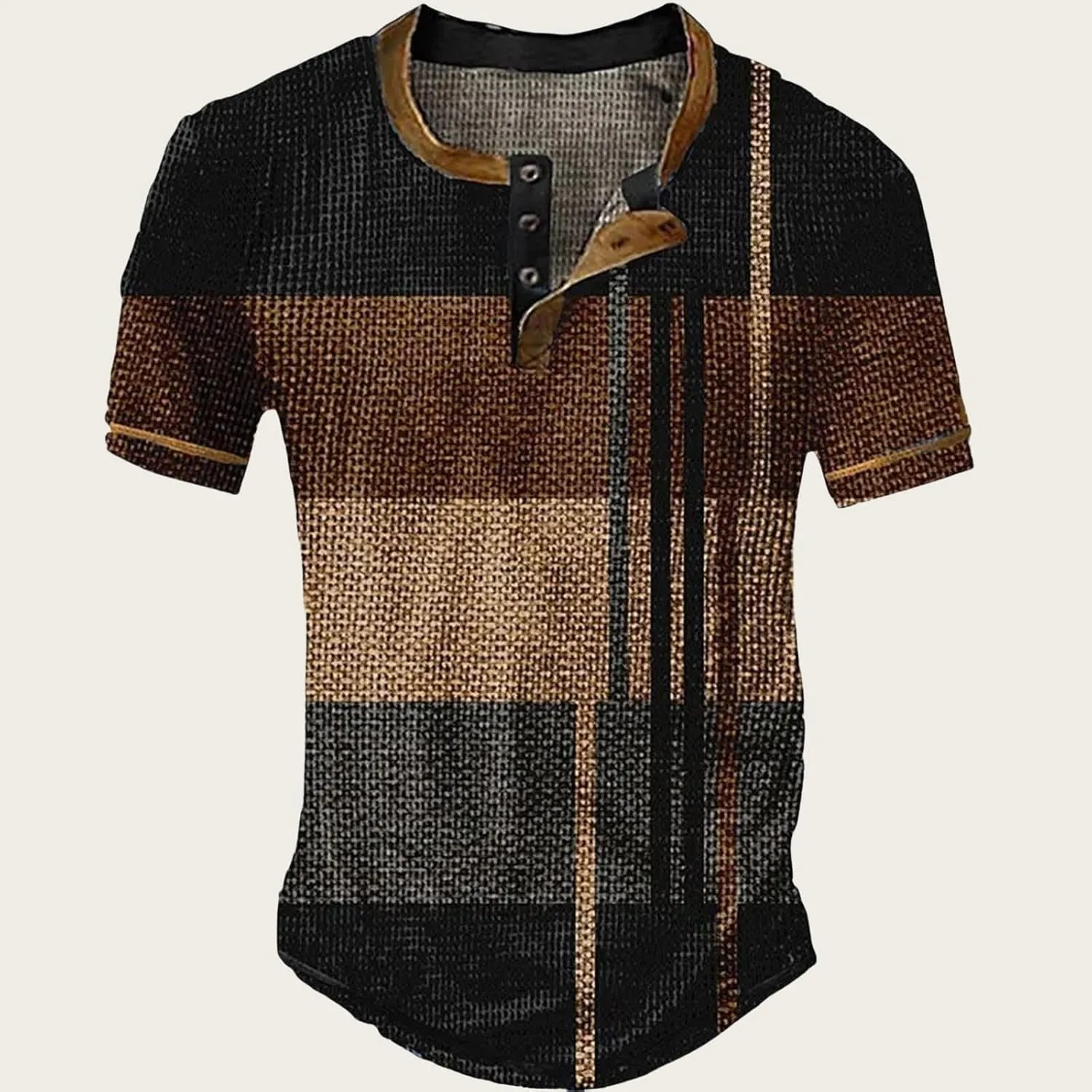 Mens Fashion Printing Henley Shirts Casual Button Crewneck Tops Regular Fit Short Sleeve Pullover Shirts for Men