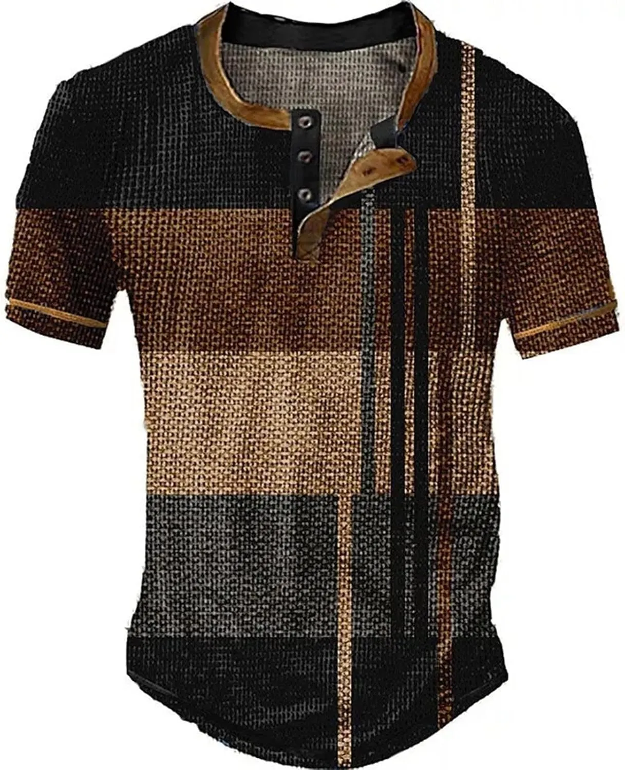 Mens Fashion Printing Henley Shirts Casual Button Crewneck Tops Regular Fit Short Sleeve Pullover Shirts for Men